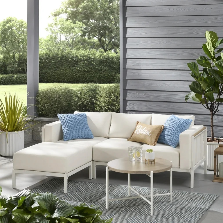 Mainstays Westmont 4-Piece Cushion Outdoor Chaise Sectional, White | Walmart (US)