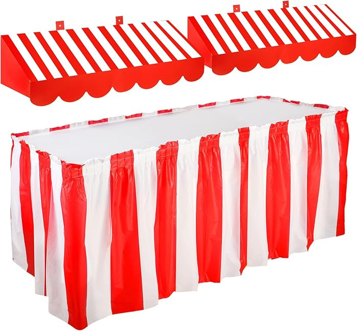 Tallew 3 Pcs 3D Circus Awning Wall Decorations and Stripe Table Skirts Cardboard Awning Tent Deco... | Amazon (US)