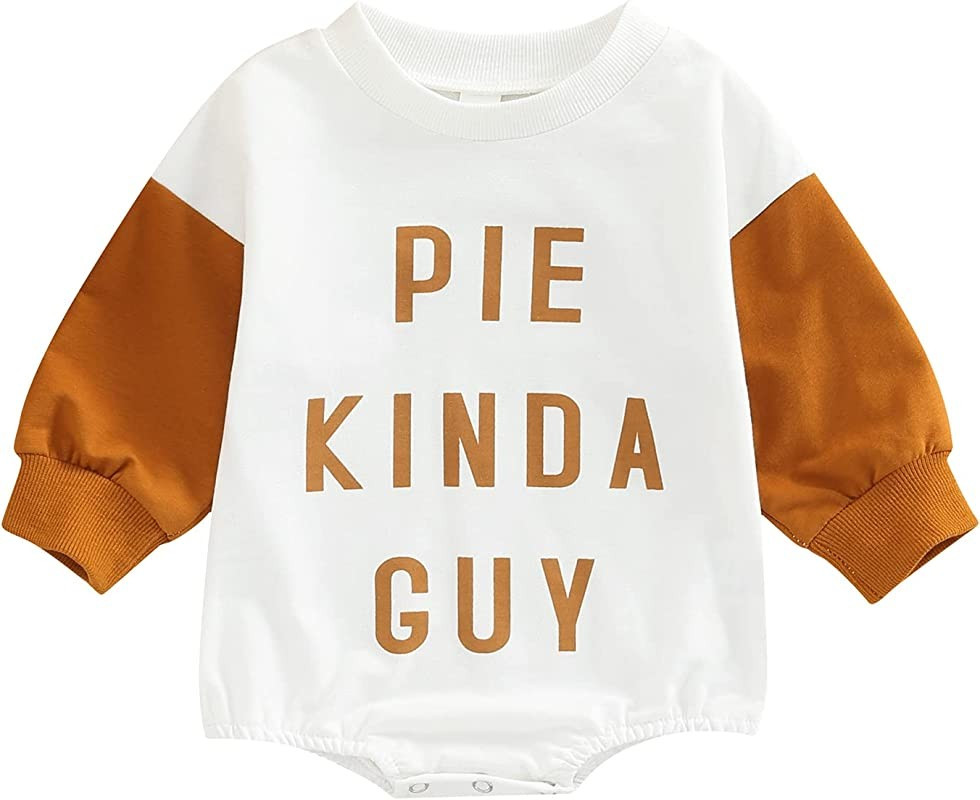 Baby Thanksgiving Outfit Boy Pumpkin Sweatshirt Romper Oversized Long Sleeve Onesie Fall  | Amazon (US)