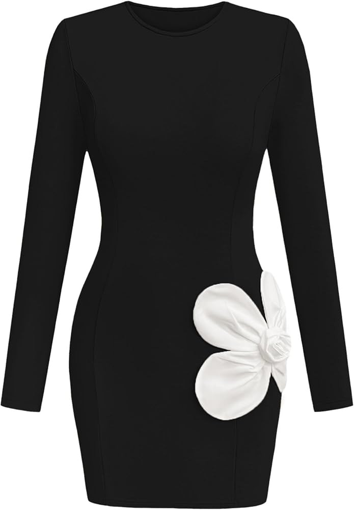 Lazysmile Fall Dresses for Women 2025 Long Sleeve Crewneck Floral Bodycon Party Club Going Out Ca... | Amazon (US)