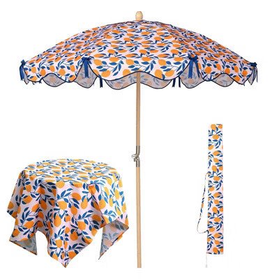 LAGarden Our Beach Umbrella 6ft Canopy w/ Tilt Beech Wood Pole Bag Tablecloth Lemon Tree for Outdoor Event Small Patio Yard Balcony | Target