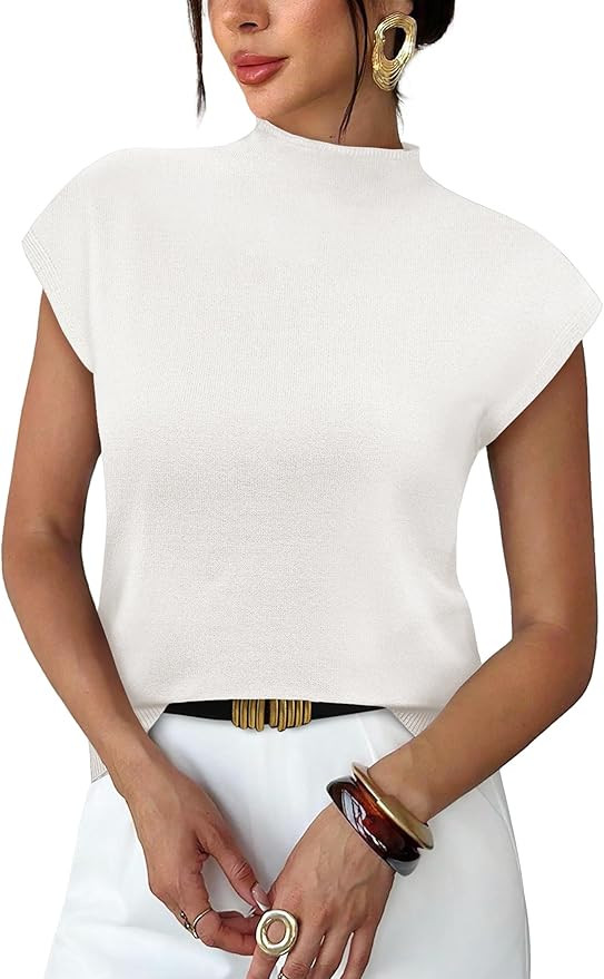 Sampeel Womens Short Sleeve Sweater Mock Neck Summer Top Dressy Casual Basic Knit Pullover Shirt | Amazon (US)