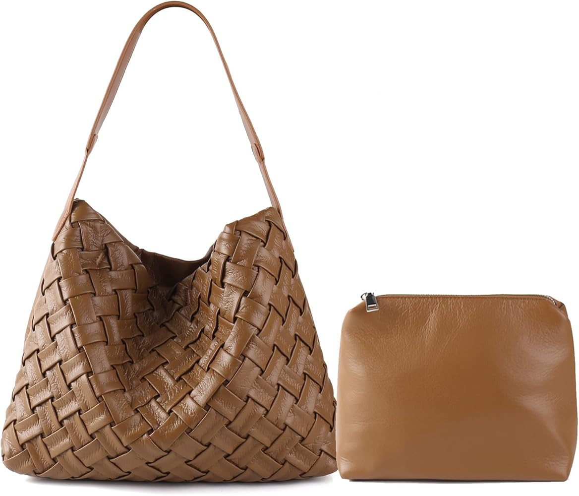 Women Boston Bag Woven Tote Vegan Leather Handbags Female Satchel Messenger Bag Fashion Shoulder ... | Amazon (US)