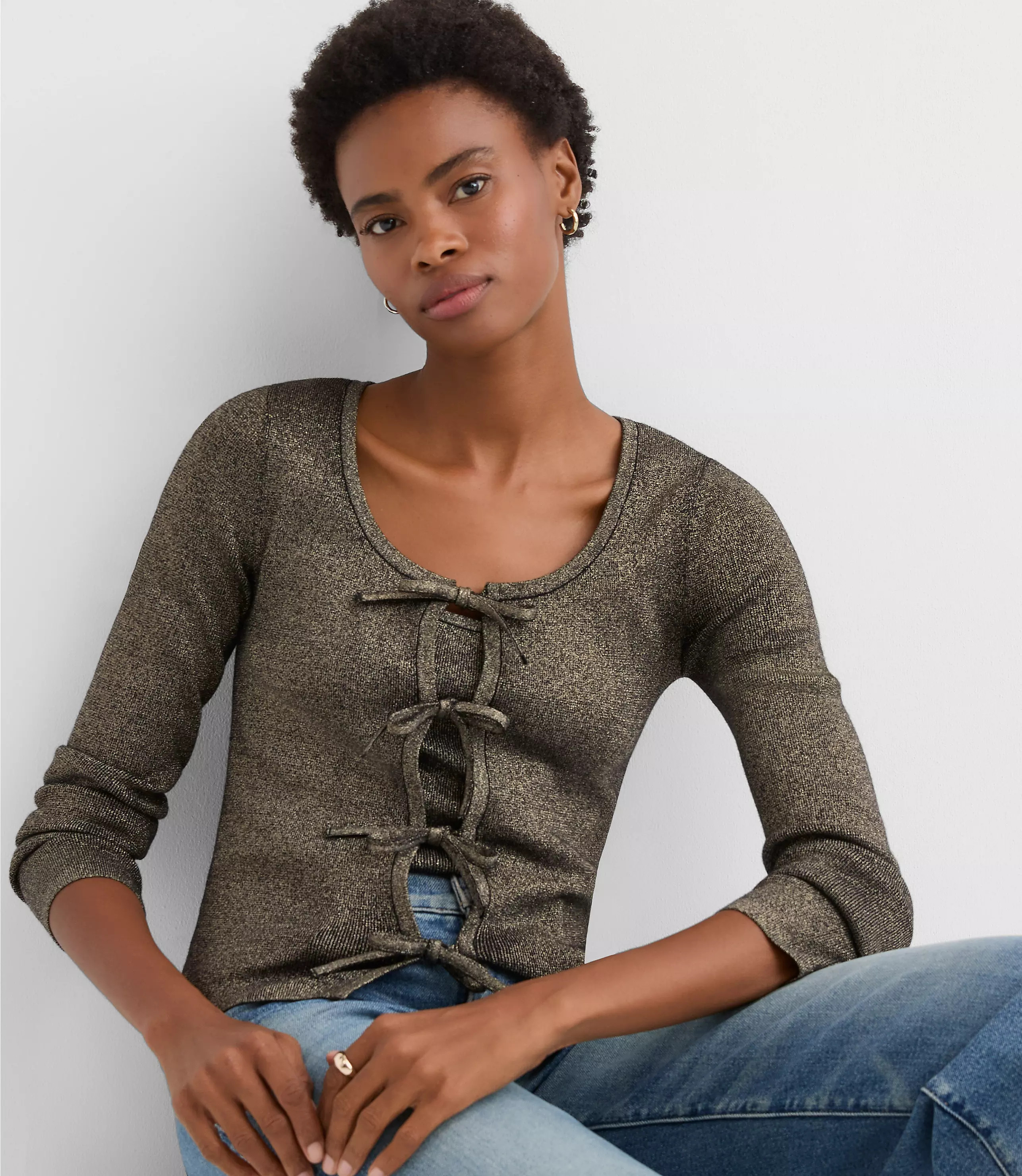 Shimmer Bow Cardigan | LOFT