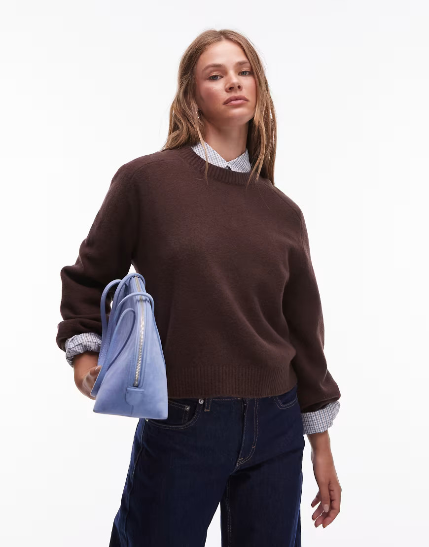 & Other Stories crew neck jumper with volume sleeves in brown | ASOS (Global)
