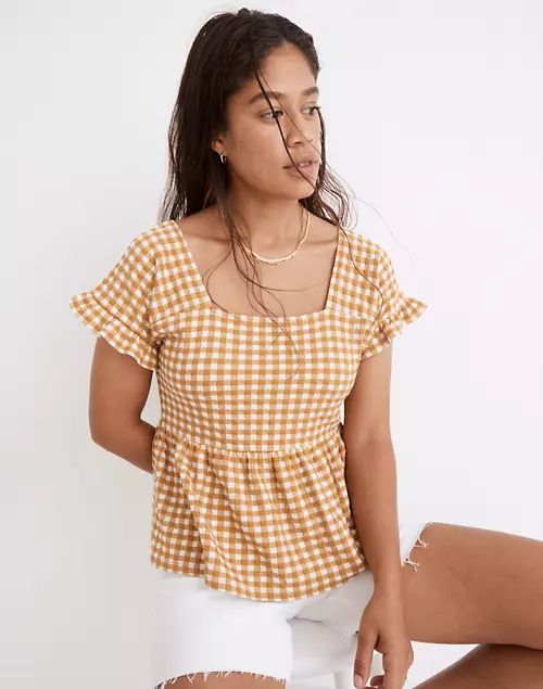 Gingham Knit Ruffle-Hem Top | Madewell