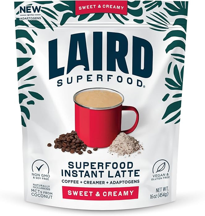 Laird Superfood Instant Latte Sweet & Creamy, Non-Dairy, Superfood Creamer, Gluten Free, Non-GMO,... | Amazon (US)