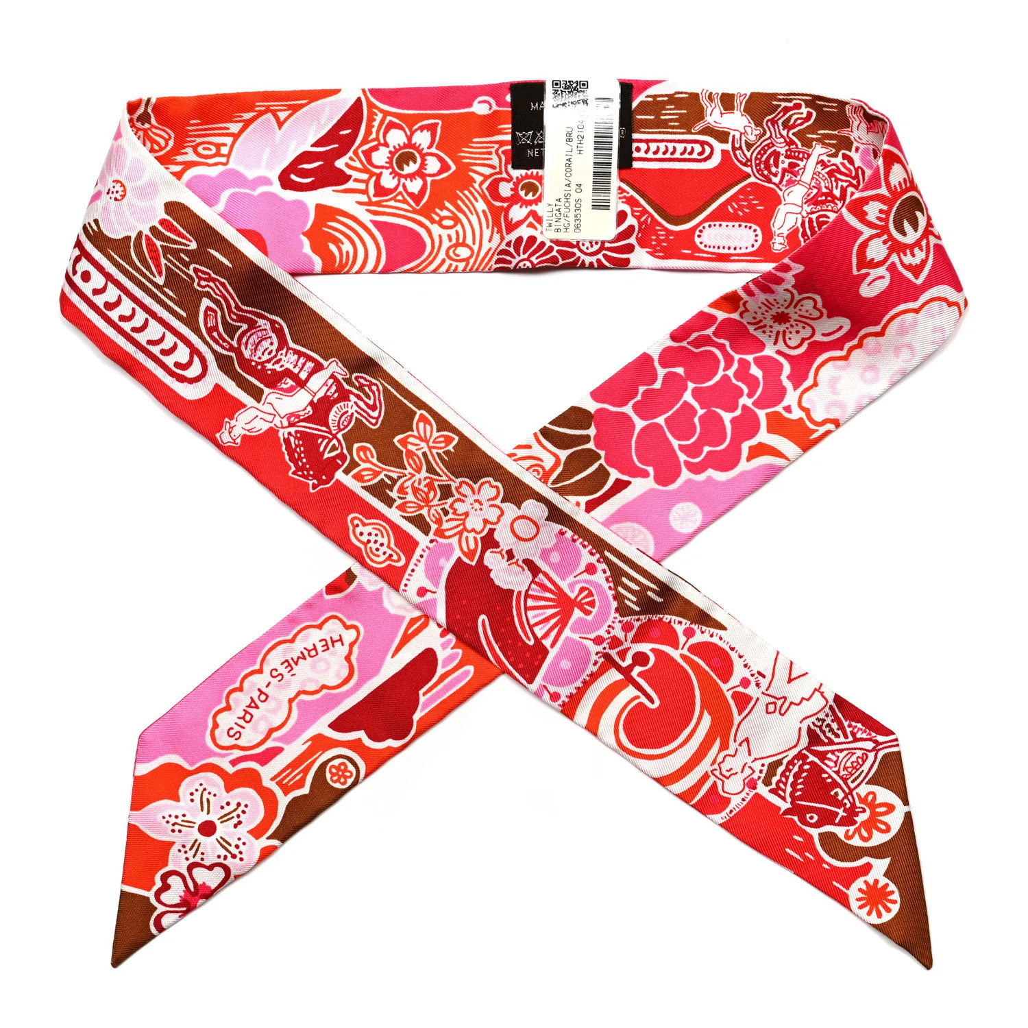 HERMES Silk Bingata Twilly Fuchsia Corail Brun | FASHIONPHILE | Fashionphile