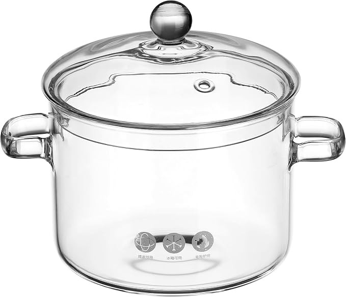 GANAZONO Glass Cooking Pot with Lid Heat Resistant Borosilicate Soup Pot Two-Eared Instant Noodle... | Amazon (US)