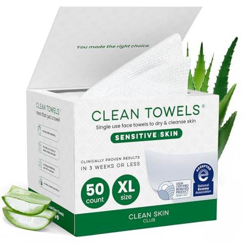 CLEAN SKIN CLUB Sensitive Skin Clean Towels® XL, Ultra-Soft Disposable Face Dry Wipes Infused with Aloe & Glycerin, XL - 1 Pack (50 count) | Amazon (US)
