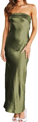 Realtix Satin Silk Backless Tube Tops Maxi Dress for Women Low Back Hollow Out Elegant Strapless ... | Amazon (US)