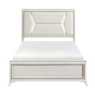 Luxury Chenille Upholstered Queen Bed With Led Headboard, Antique White And Gold Appearance, Engineered Wood Frame Headboard Lights, Feature, | Wayfair North America