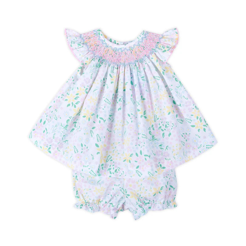 Garden Floral Smocked Angel Sleeve Bloomer Set | Classic Whimsy