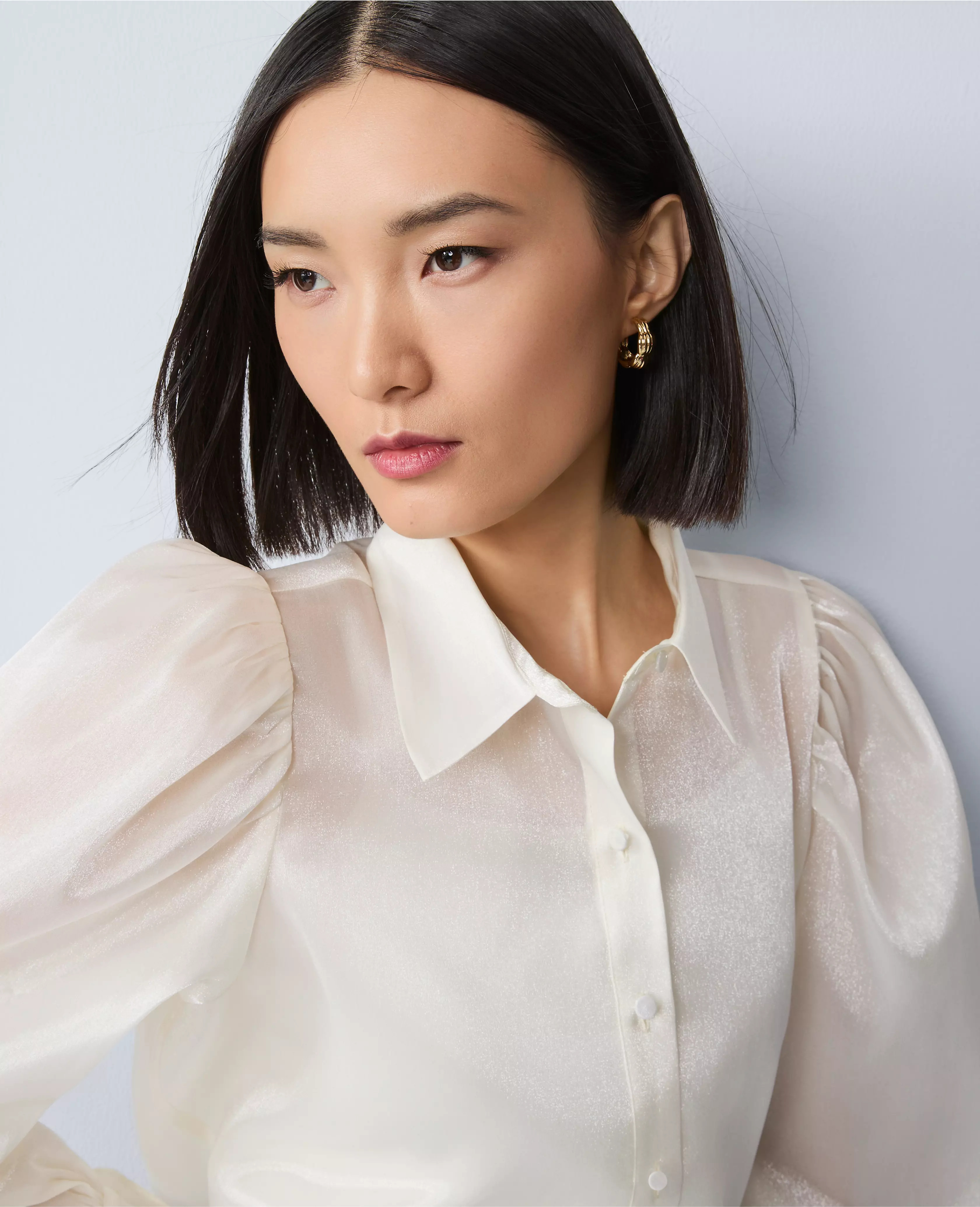 Organza Voluminous Collared Shirt | Ann Taylor