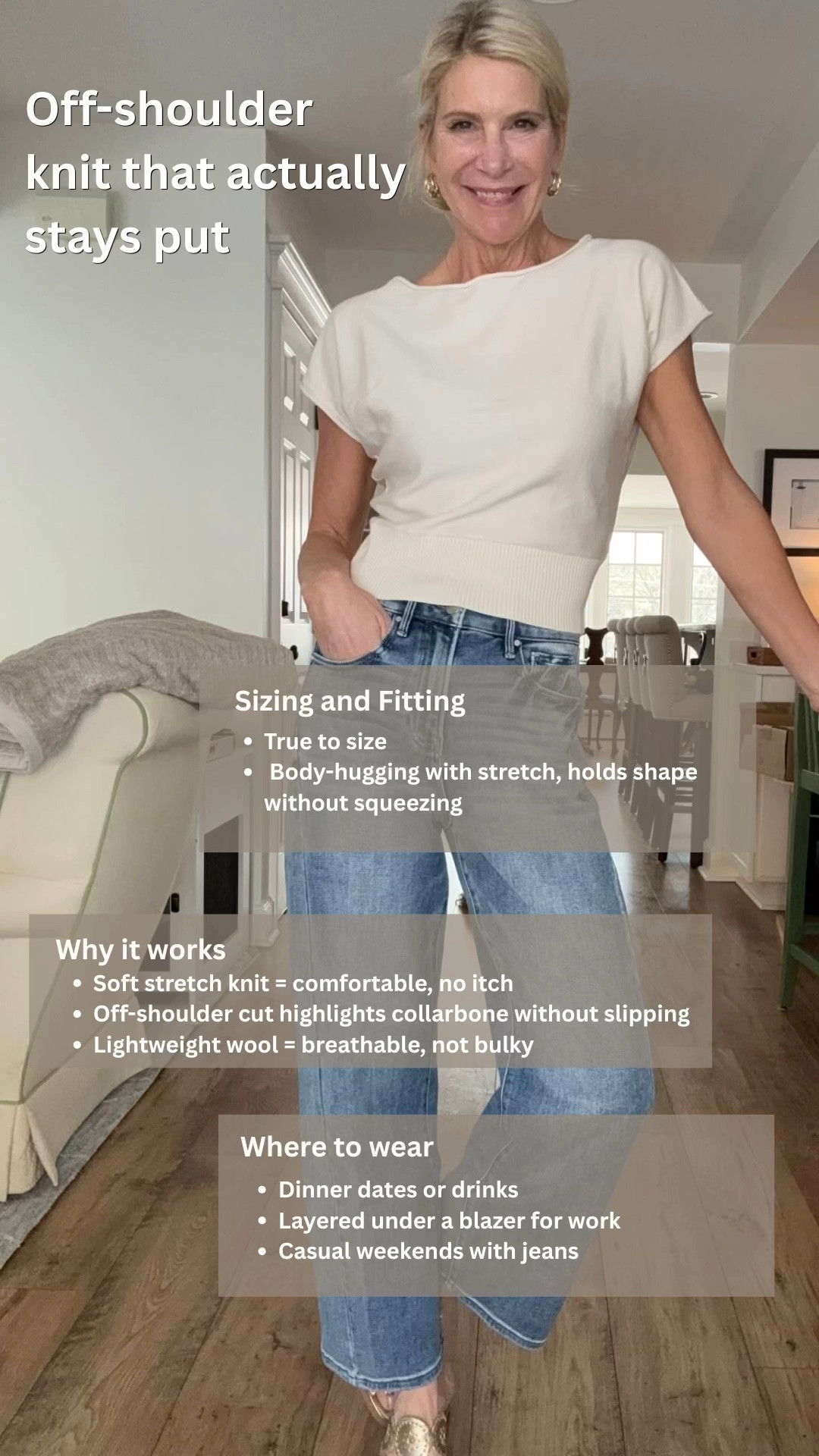 Tap the bell 🔔, heart ❤️ this post, and save for later!

Want something fitted but still comfortable? This solves that.

Soft stretch knit that hugs without feeling tight
Off-shoulder neckline that stays in place (no adjusting all day)
Lightweight wool so you won’t overheat

Wearing XS, fits true to size with natural stretch

Perfect for date nights, casual looks, or layering under jackets

If you want something flattering and easy to wear, this is it.

#LTKootd #LTKOver40 #LTKSaleAlert