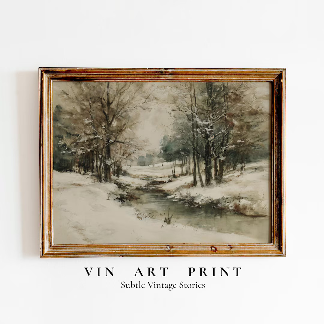 Vintage Winter Landscape Painting: Rustic Christmas Wall Art (digital Download) - Etsy | Etsy (US)
