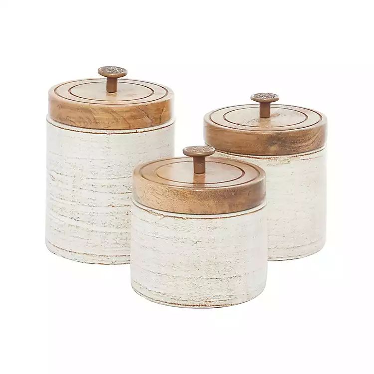 Weathered Ivory Jars with Wooden Lids, Set of 3 | Kirkland's Home