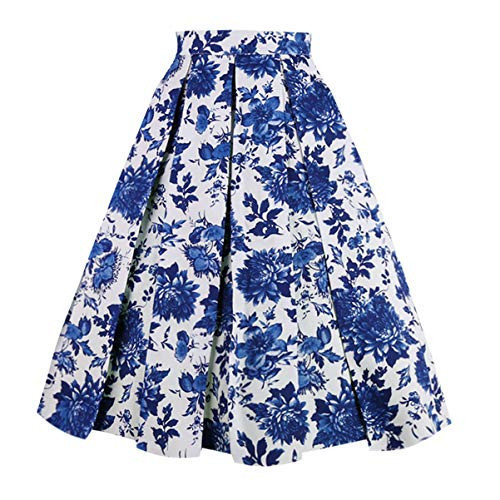 OBBUE Dresstore Vintage Pleated Skirt Floral A-line Printed Midi Skirts with Pockets | Amazon (US)