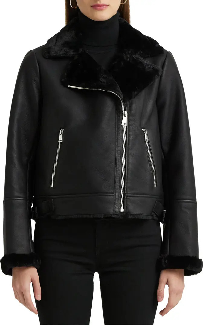 Lauren Ralph Lauren Nappa Faux Leather Moto Jacket with Faux Shearling Lining | Nordstrom | Nordstrom
