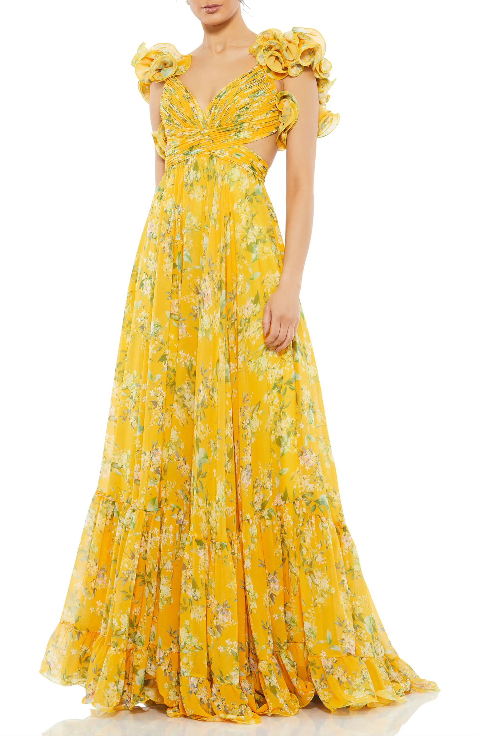 Mac Duggal Ruffle Tiered Floral Cut-Out Chiffon Gown | Nordstrom | Nordstrom
