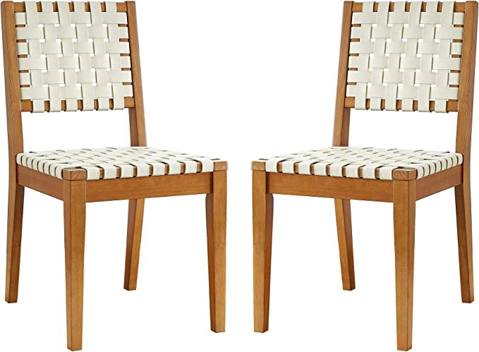 Amazon Brand - Rivet Faux Leather Woven Dining Chair with Wood Frame, Set of 2, 22"D x 18"W x 36"... | Amazon (US)