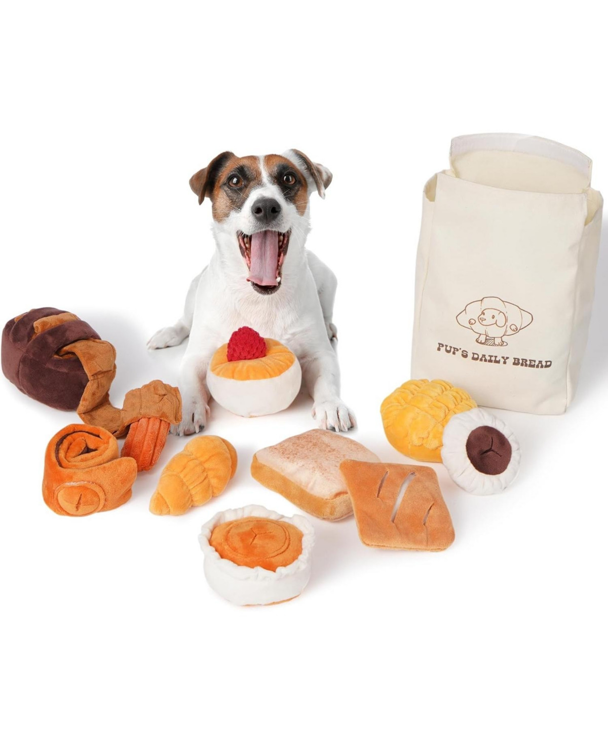 Nocciola 10 Pcs Bread Dog Toy Set with a Grocery Bag,Christmas gift, Crinkle Squeaky Plush Puppy Toys | Macy's