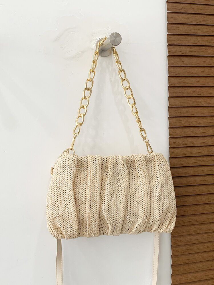 Ruched Design Chain Straw Bag | SHEIN