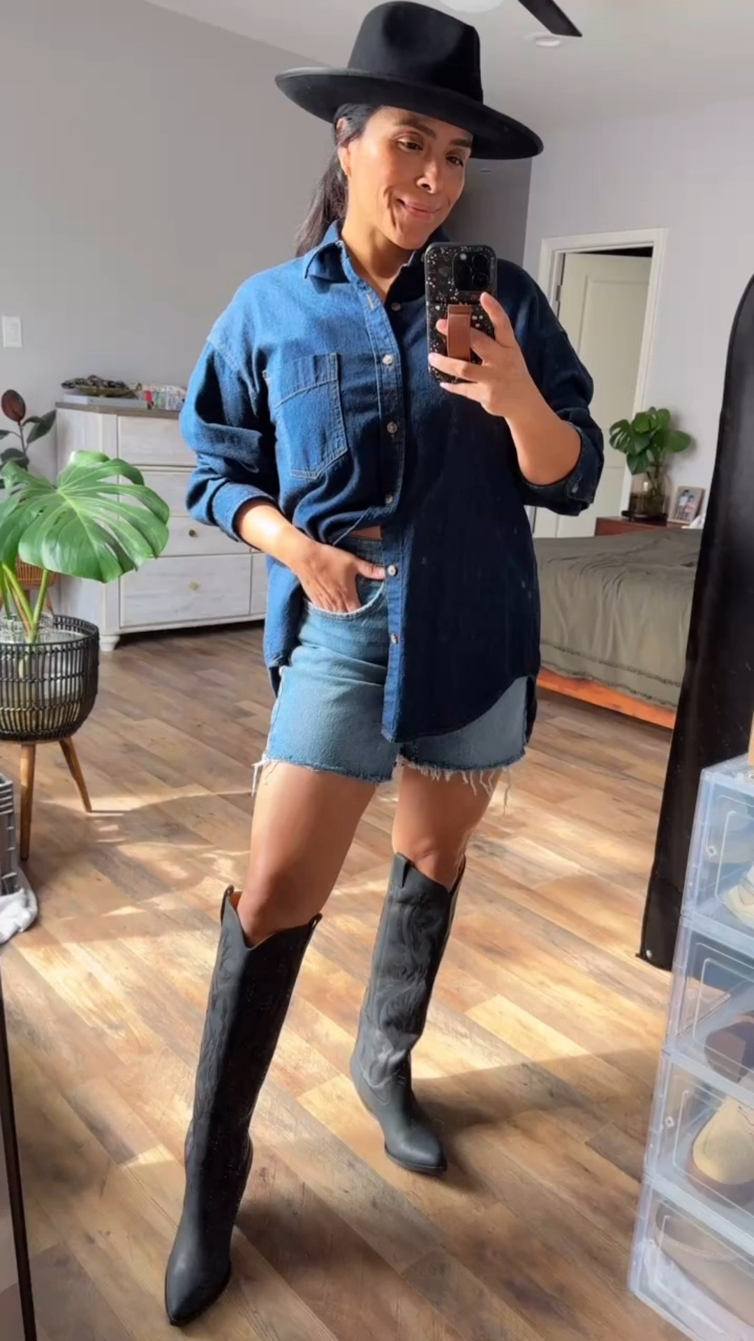Rodeo outfit inspo
Spring outfit 
Midsize style 
Denim on denim
Cowboy boots 
Cowgirl boots 
Black boots 
Levi’s denim 
Aritzia 80’s comfy denim shirt 
Monroe rancher hat
Gigi pip black hat 


#LTKMidsize #LTKPetite #LTKootd