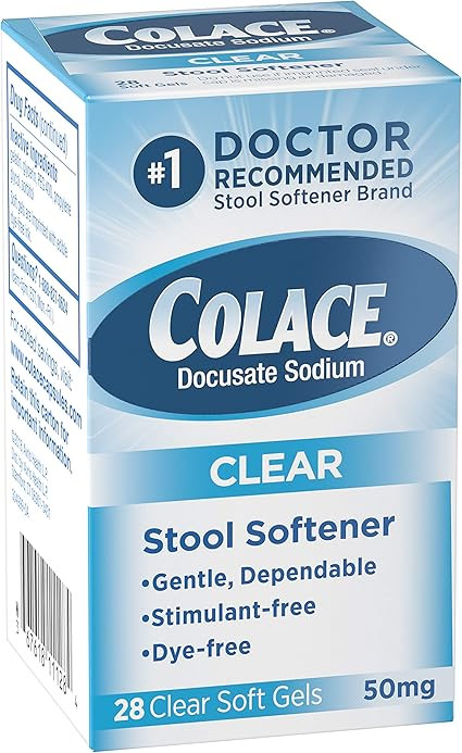 Colace Clear Stool Softener 50mg Soft Gels 28 Count Docusate Sodium Stool Softener for Gentle Dep... | Amazon (US)