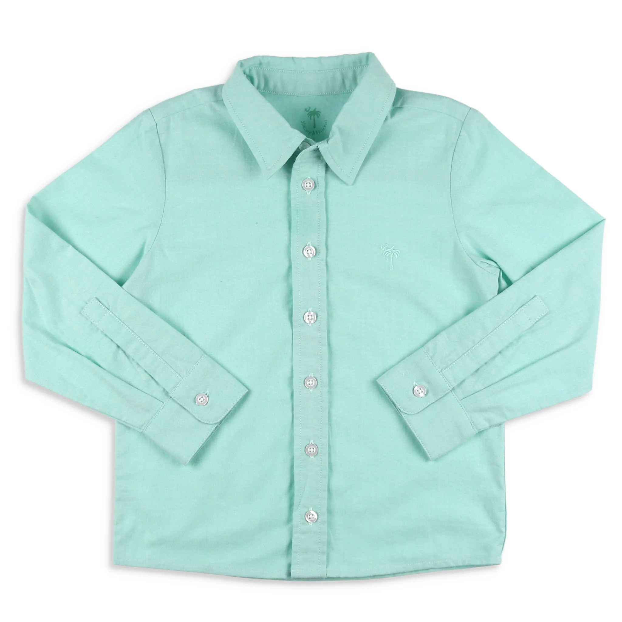 Boys Long Sleeve Button Down - Aqua Oxford - Shrimp and Grits Kids | Shrimp and Grits Kids