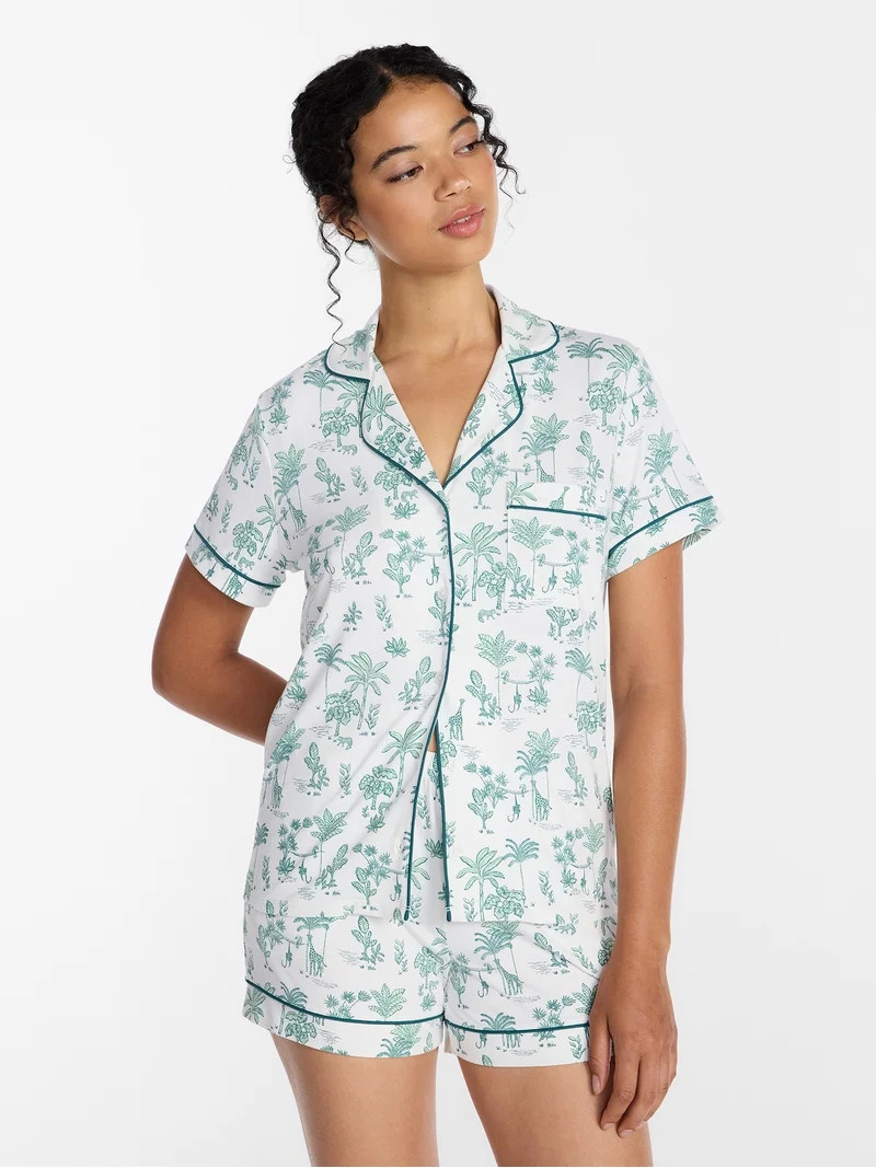 Joyspun Women's Dreamy Soft Collection Notch Collar Top and Shorts Pajama Set, 2-Piece, Sizes XS-... | Walmart (US)