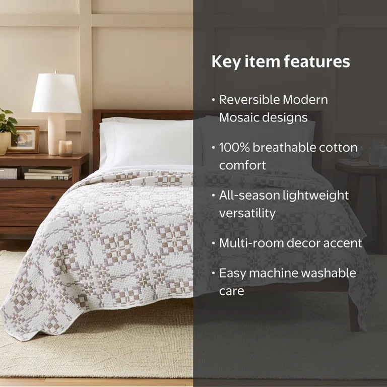 Better Homes & Gardens Modern Mosaic Cotton Matelasse Reversible Quilt, Full/Queen | Walmart (US)