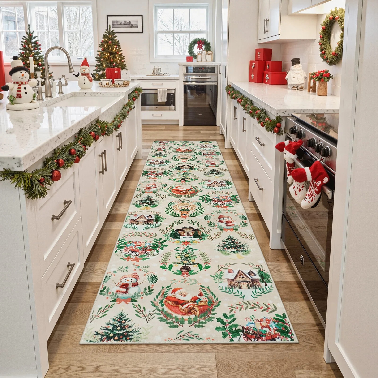 Lahome Decor 2' x 8' Christmas Hallway Runner Rug, 2x8 ft Kitchen Rug, Elk, Snowflakes, Christmas... | Walmart (US)