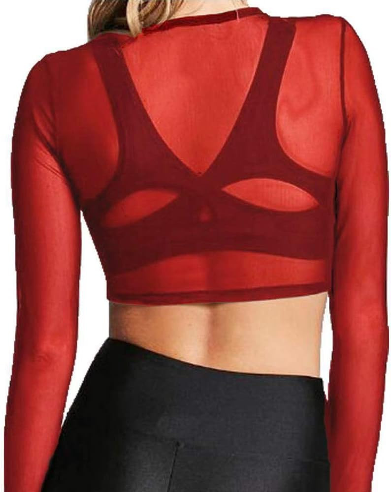 BelleLovin Women's Sheer Mesh Long Sleeve Crop Top Sexy Tee Blouse | Amazon (US)