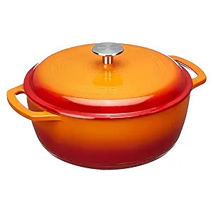 Amazon Basics Enameled Cast Iron Covered Dutch Oven, 6-Quart, Orange | Amazon (US)