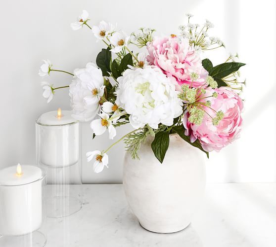 Faux Queen Anne's Lace And Cosmos Bouquet | Pottery Barn (US)