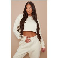 Beige Oversized Boxy Cropped Sweat | PrettyLittleThing CAN