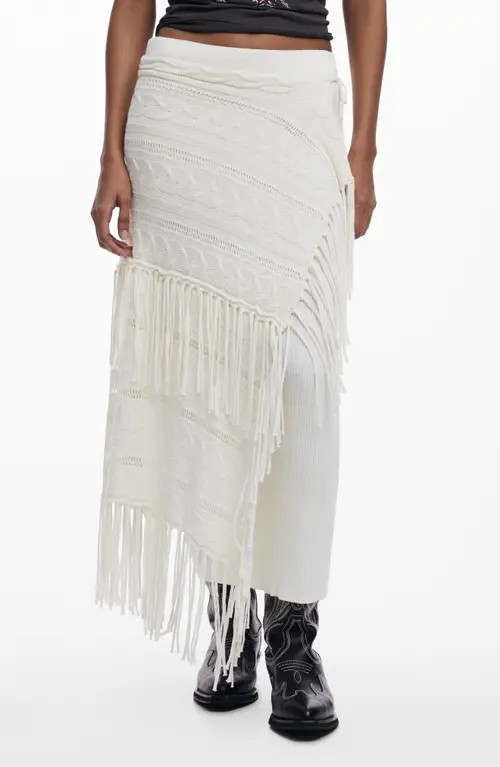 Desigual Mixed Stitch Fringe Maxi Skirt in Light Beige at Nordstrom, Size Large | Nordstrom
