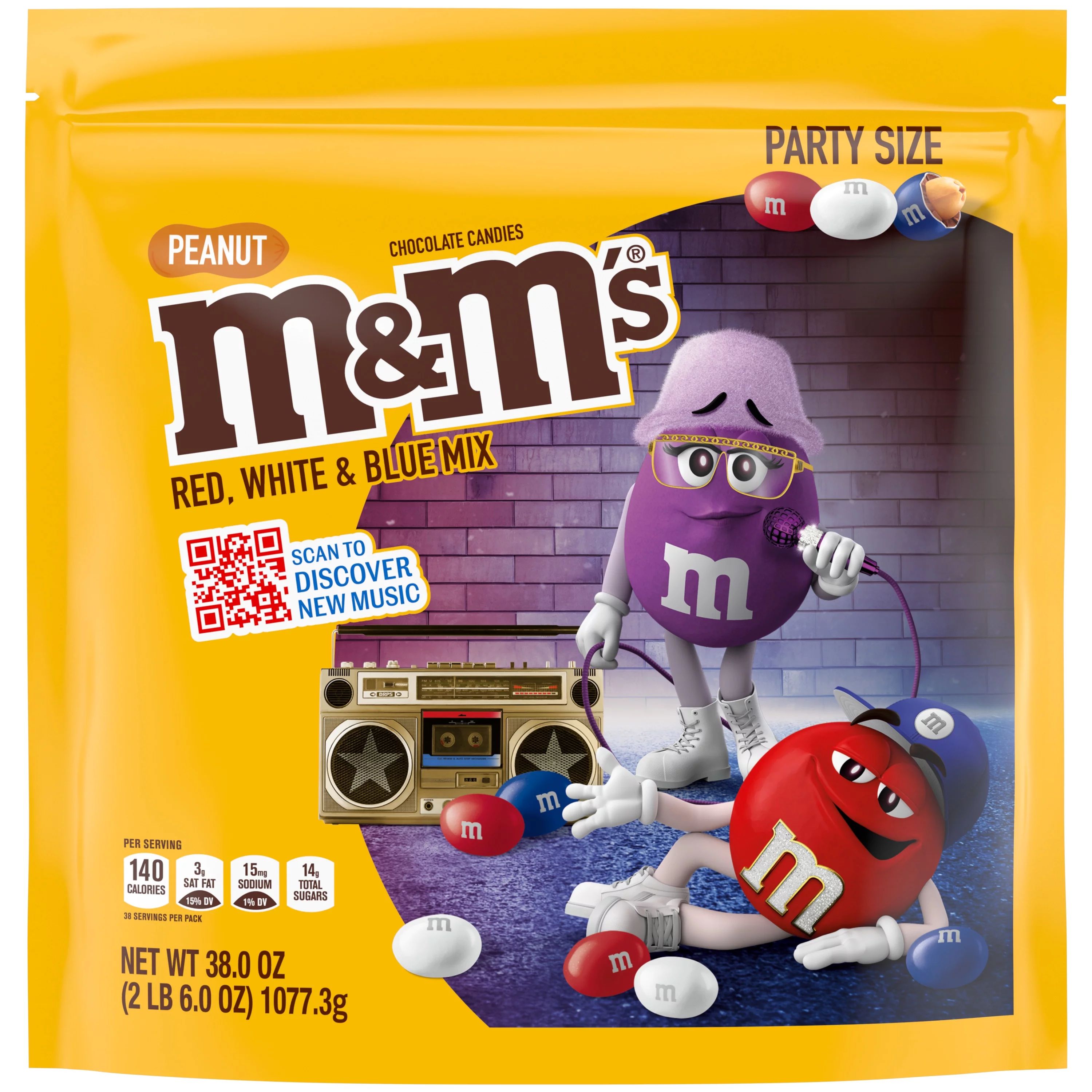 M&M's Peanut Chocolate Red, White & Blue Candy, Party Size - 38 oz Bag | Walmart (US)