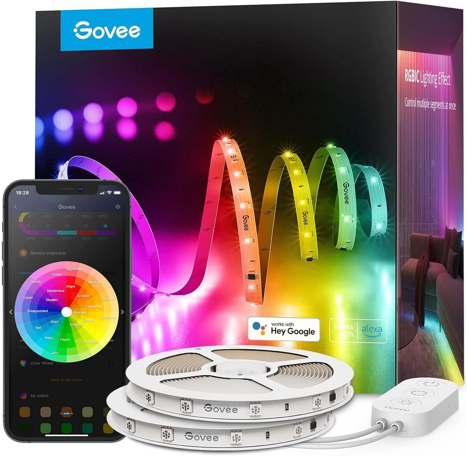 Govee 100ft RGBIC LED Strip Lights, Smart LED Lights Work with Alexa and Google Assistant, LED Li... | Amazon (US)