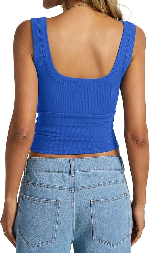Womens Cotton Ribbed Square Neck Tank Tops Basic Backless Sleeveless Summer Cami Shirts 2025 | Amazon (US)