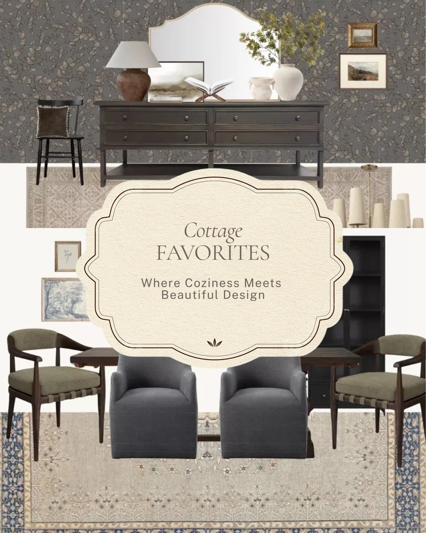 Moody, warm, and completely livable ✨ 

A few cottage favorites that prove cozy and sophisticated aren't oppositesm dark wallpaper, a substantial console, layered rugs, and seating with real presence and character. 

All linked here 🤍 

#LTKhome