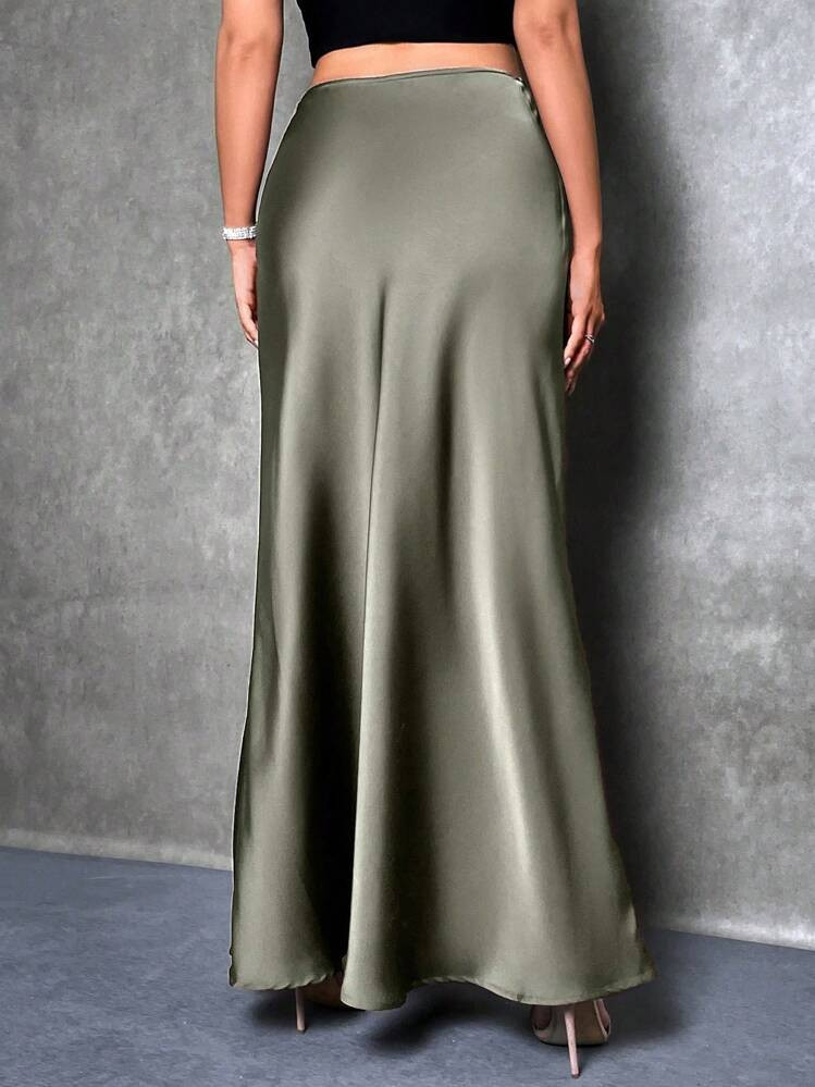 SHEIN Tall Women's Solid Color Mermaid Style Skirt, Satin Skirt, Elegant Long Skirt, Suitable For... | SHEIN