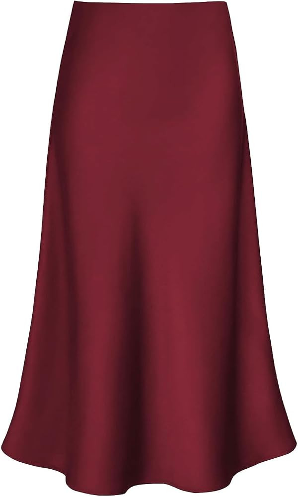 Modegal Women's Satin High Waist Hidden Elasticized Waistband Flared Casual A Line Midi Skirt | Amazon (US)