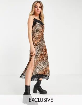 Reclaimed Vintage Inspired midi cami dress with lace trim in leopard print | ASOS (Global)