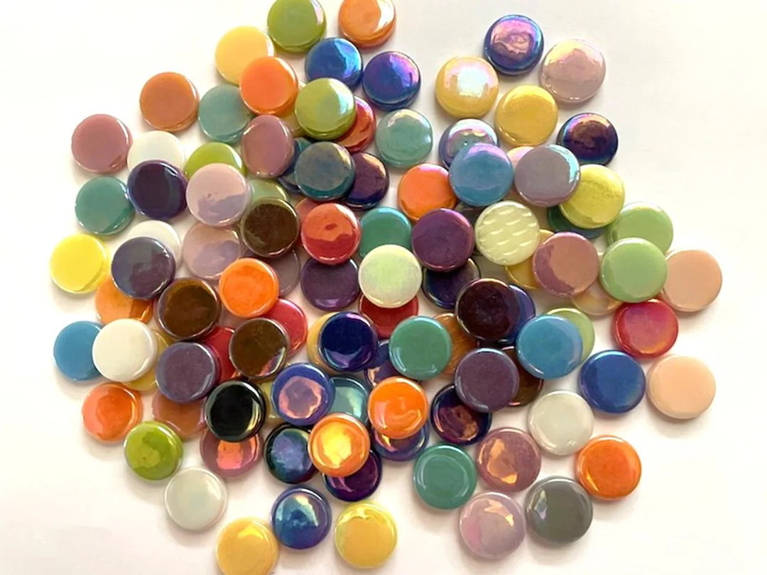18 Mm Pearlized Round Recycled Glass Mosaic Tile Pieces - 50 Tiles - Mixed Colors - 4 Mm Thick - ... | Etsy (Global)