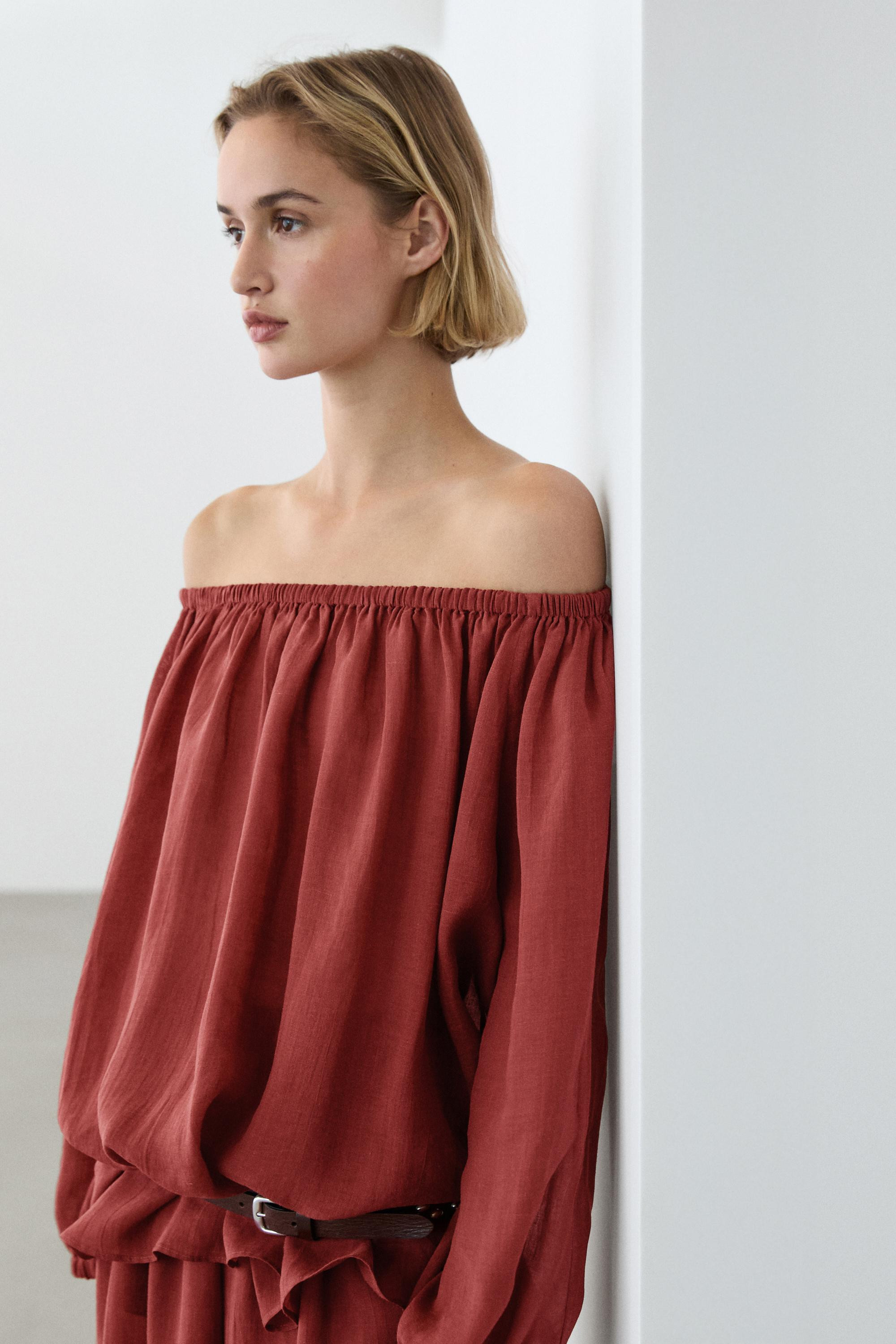 Flowing boat neck shirt · Russet · Shirts | Massimo Dutti | Massimo Dutti US