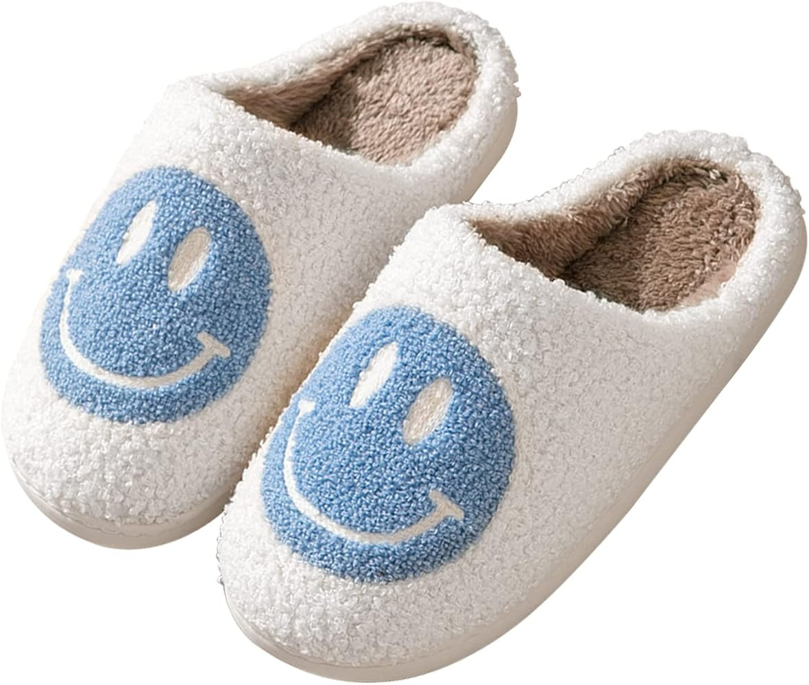Smiley Face Slippers, Retro Soft Plush Warm Slip-on Slippers, Cozy Indoor Outdoor Slippers with M... | Amazon (US)