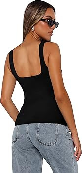 XIEERDUO Womens Square Neck Fitted Tank Tops Double Layer Seamless Slim Fit Shirts 2024 Basic Spr... | Amazon (US)