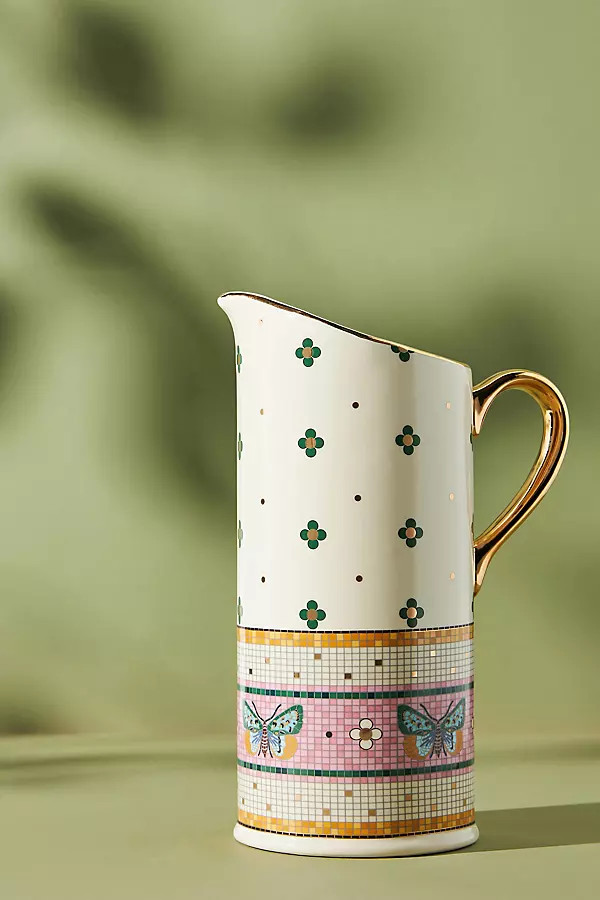 The Bistro Tile Stoneware Pitcher: Garden Edition | Anthropologie (US)